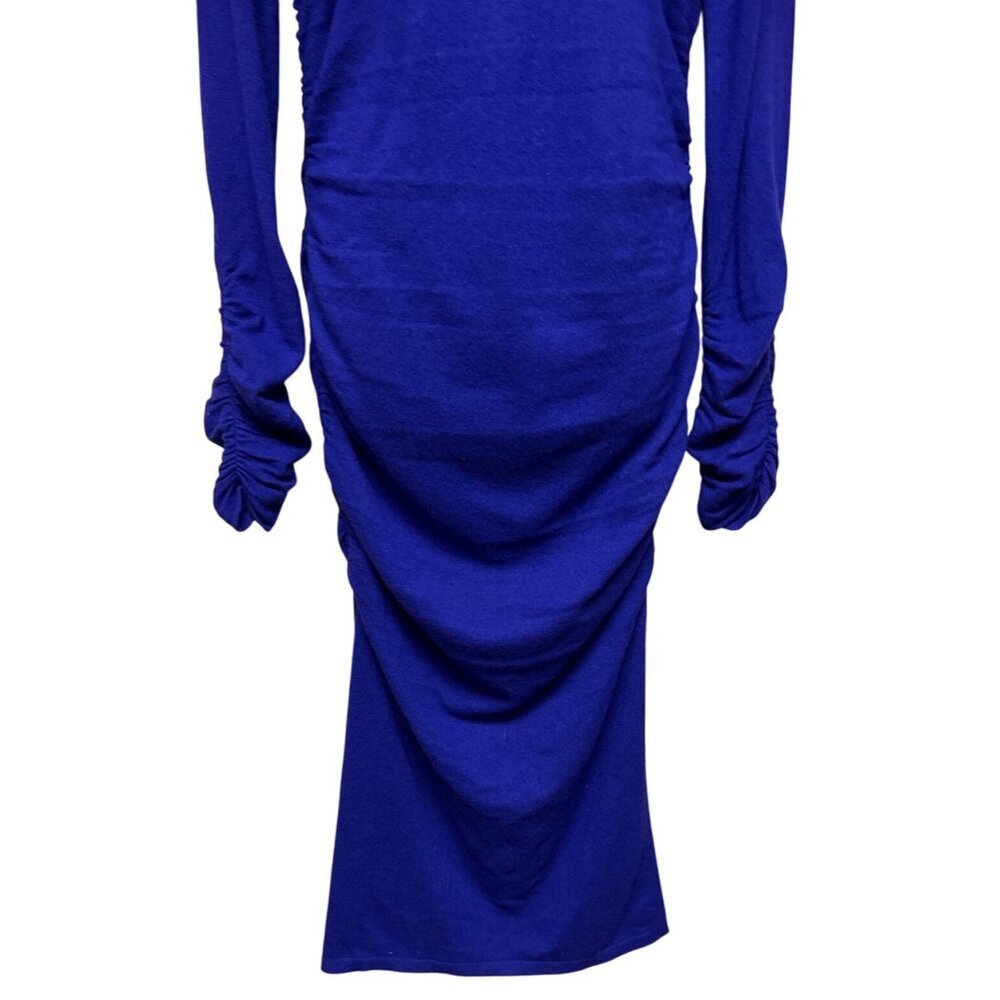 Reiss Charley Midi Dress Wool Viscose Blend Ruched Knit Plum Women's Large NWT - Picture 4 of 14